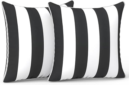 LVTXIII Outdoor Throw Pillows 20x20 Patio Waterproof Square Pillows with Piping Fade Resistant Accent Pillow for Spring Summer Garden Decoration, Set of 2, Cabana Black