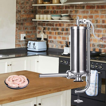 Sausage Stuffer, Vertical Stainless Steel Sausage Maker Packed with 8 Tubes, Commercial and Household Use (5LBS VERTICAL)