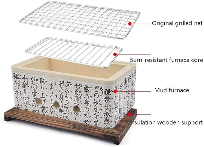 Japanese Ceramic Tabletop BBQ Grill, Portable Mini Charcoal Cooker for 2-3 Persons, Compact Design, Ideal for Outdoor Cooking and Dining