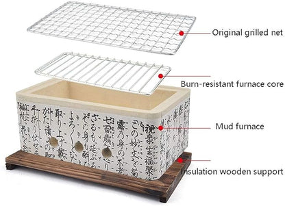 Japanese Ceramic Tabletop BBQ Grill, Portable Mini Charcoal Cooker for 2-3 Persons, Compact Design, Ideal for Outdoor Cooking and Dining