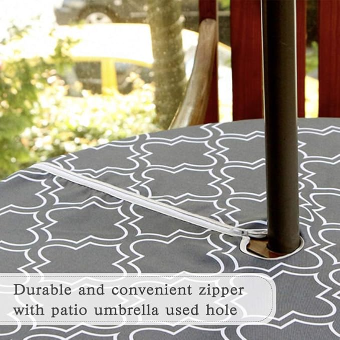 Lamberia 60" Round Patio Tablecloth with Umbrella Hole and Zipper, Waterproof Outdoor Table Cover for Patio, Backyard, BBQ, Picnic & Indoor Dining, Washable Polyester Circular Tablecloth