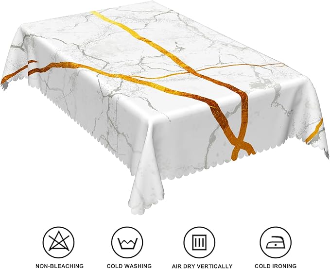 60x102inches Marble Tablecloth Gray Gold White Marble Texture Rectangle Tablecloths Waterproof and Stain Resistant Table Cloth Cover for Kitchen Dining Room Buffet Party Outdoor Tabletop Decor