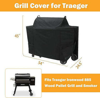 Grill Cover for Traeger Ironwood 885 Pellet Grill, Replace for Traeger BAC513 Grill Parts, Heavy Duty Fade Resistant Barbecue Cover, Outdoor BBQ Accessory