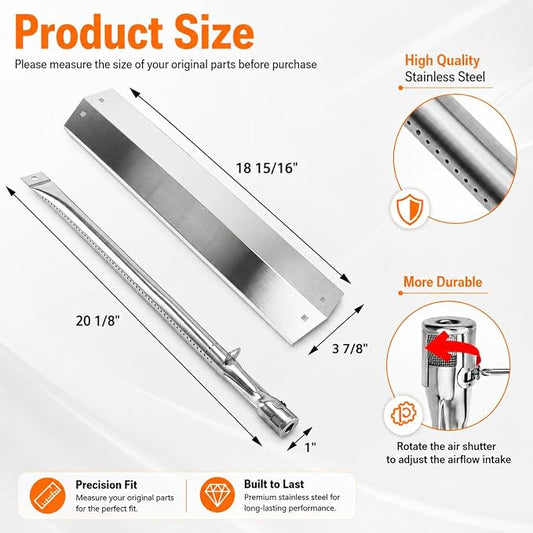 Hisencn Replacement Parts for Chargriller 5050, 3001, 5650, 3008, 3030, 4000, King Griller 5252 Grill, Stainless Steel Burner Tube, Heat Plate Tent, Ignitor for Chargriller Parts Replacement | Stainless Steel Burner Tube and Heat Plate Replacement Part...