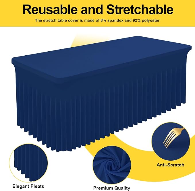 Smiry Spandex Elastic Fitted Table Cloth Skirt for 5FT Rectangle Table | Stretch Washable Table Cloth, Banquet Table Cover for Wedding, Party, Indoor & Trade Shows, (Navy, 60Lx30Wx30H)