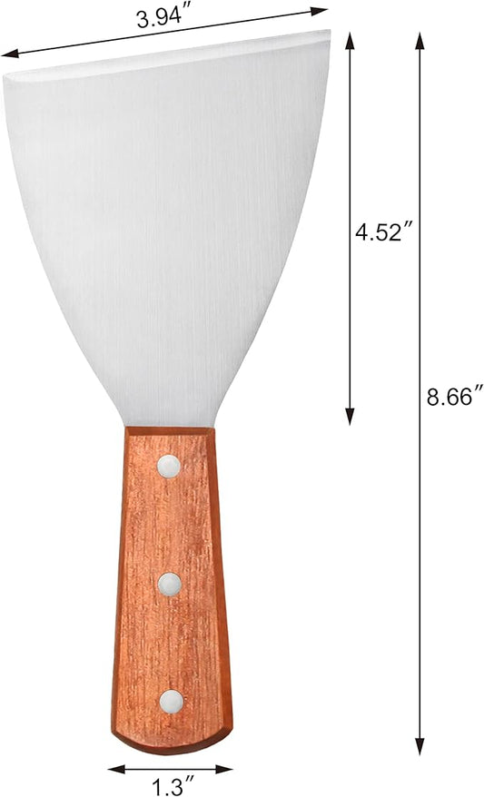 New Star Foodservice Stainless Steel Slant Edge Grill Scraper with Wood Handle, 4 x 8.5 Inch Restaurant Grade Griddle Scraper, Flat Top Scraper, Grill Cleaning Tool