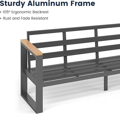 Sundale Outdoor Aluminum Patio Furniture, 3-seat All-Weather Outdoor Couch with 6" Olefin Cushion & Wide Armrest, Outside Sofa Seating for Garden Deck Porch (Grey)