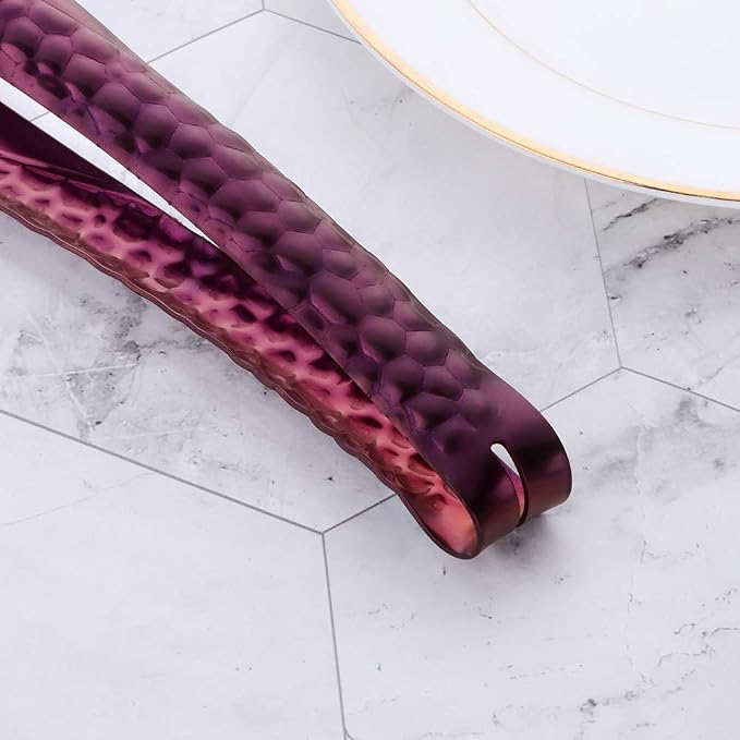Stainless Steel Kitchen Food Clamp Serving Tongs for Cooking,Toast Bread,Salad,Barbecue,Grilling,Baking,Frying (Purple)