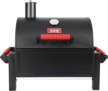 Feasto Portable Tabletop Charcoal Grill, 354 Sq.In Cooking Area with Cast Iron Grates & Temp Gauge, Small BBQ Grill for Camping, Picnic, RV, Outdoor Patio, Grey