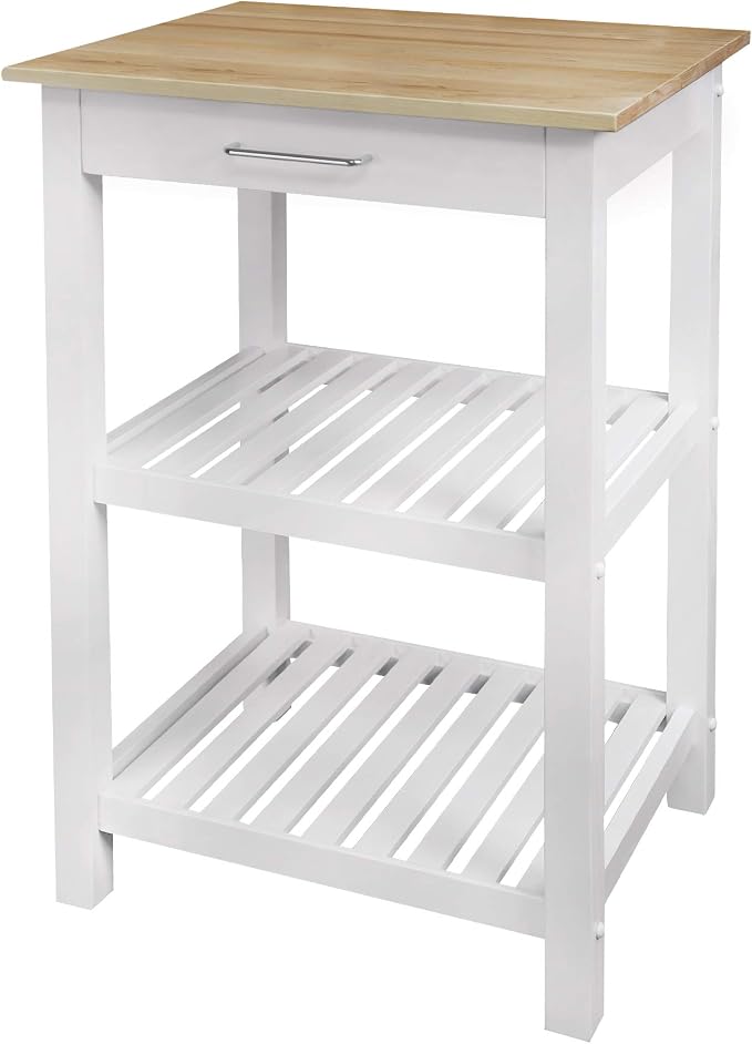 Casual Home Sunrise (Small) with Solid Harvest Hardwood Top Kitchen Island, 22.75"W, Natural&White