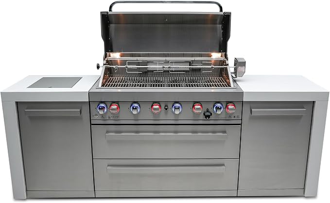 Mont Alpi 94" Modular Outdoor Kitchen Island - 304 Stainless Steel | 44" Gas Grill + Side Burner | 115,000 BTU | Griddle Pizza Kit Included