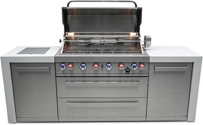 Mont Alpi 94" Modular Outdoor Kitchen Island - 304 Stainless Steel | 44" Gas Grill + Side Burner | 115,000 BTU | Griddle Pizza Kit Included