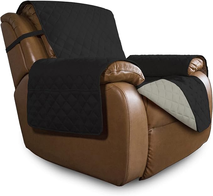 Easy-Going Reversible Couch Cover, Oversized Recliner, Black/Beige | Machine Washable Slipcover For Dogs, Water Resistant Furniture Mat For Living Room, Non-Slip Sofa Cover, Pet Friendly