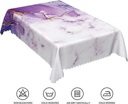 60x102inches Purple Marble Rectangle Tablecloth Purple White Marble Texture Golden Crack Abstract Table Cloth Durable Polyester Table Cover for Dining Room Kitchen Decor Indoor Outdoor Use
