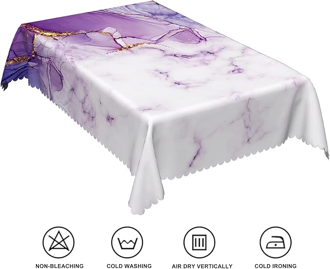 54x70inches Purple Marble Rectangle Tablecloth Purple White Marble Texture Golden Crack Abstract Table Cloth Durable Polyester Table Cover for Dining Room Kitchen Decor Indoor Outdoor Use
