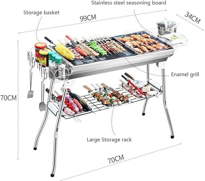 Charcoal Barbecue Grill Portable BBQ Grill Stainless Steel Folding BBQ Camping Grill for Outdoor Grilling Hiking Picnics Cooking Tailgating Backpacking Party,Checkered Iron mesh