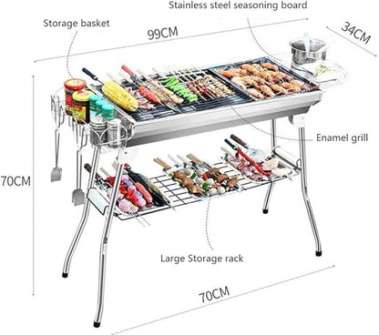 Charcoal Barbecue Grill Portable BBQ Grill Stainless Steel Folding BBQ Camping Grill for Outdoor Grilling Hiking Picnics Cooking Tailgating Backpacking Party,Checkered Iron mesh