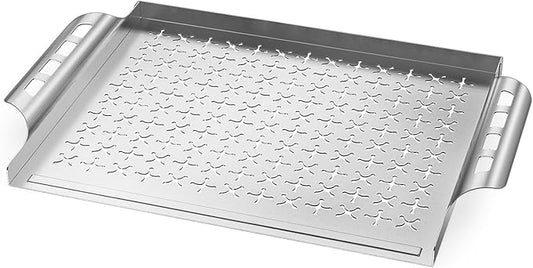 Skyflame Stainless Steel Grill Basket for Outdoor/Indoor Grill and Smoker, BBQ Grill Accessory/Grill Tray for Fish and Vegetables