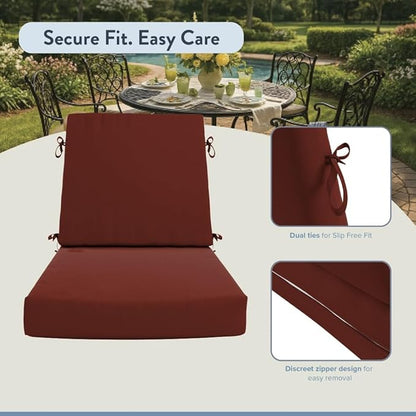 California Umbrella Outdoor Dining Chair, Set of 4 Patio Seat Cushions, 20 x 40 Inch, Premium Outdoor Memory Foam, Fade Resistant, Sunbrella Fabric, Fabric Ties, Terracotta