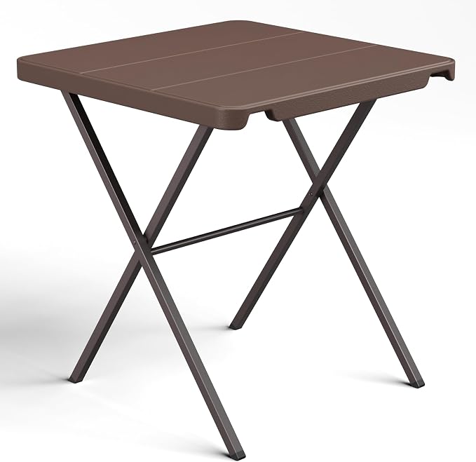Folding Table 27 Inch, Portable No Assembly Outdoor Square Patio Table with 400 LBS Capacity, Heavy Duty Camping Picnic Card Table for Backyard, RV, Small Spaces