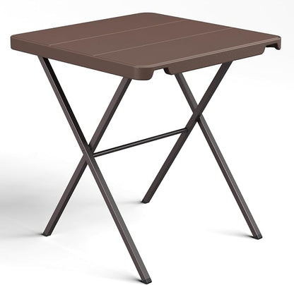 Folding Table 27 Inch, Portable No Assembly Outdoor Square Patio Table with 400 LBS Capacity, Heavy Duty Camping Picnic Card Table for Backyard, RV, Small Spaces