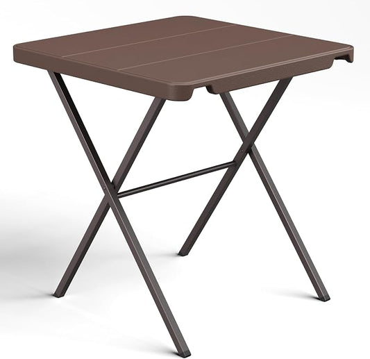 Folding Table 27 Inch, Portable No Assembly Outdoor Square Patio Table with 400 LBS Capacity, Heavy Duty Camping Picnic Card Table for Backyard, RV, Small Spaces