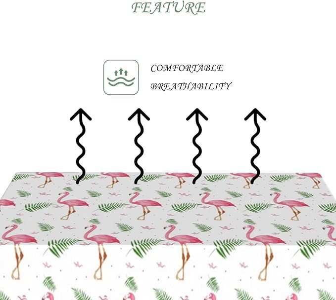 60x120 Inch Tropical Theme Rectangle Tablecloth Pink Flamingo Hawaii Botanical Plant White Table Cloth Washable Durable Table Cover for Beach Party Kitchen Home Dining BBQ Decor