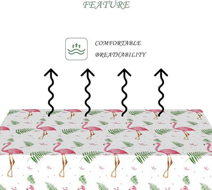 60x120 Inch Tropical Theme Rectangle Tablecloth Pink Flamingo Hawaii Botanical Plant White Table Cloth Washable Durable Table Cover for Beach Party Kitchen Home Dining BBQ Decor