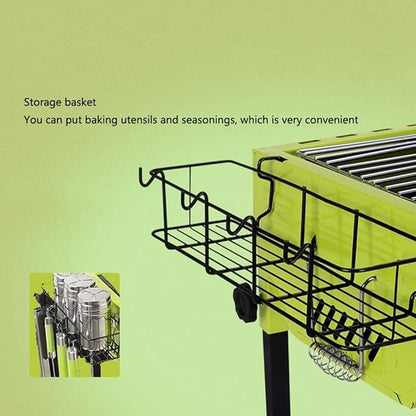 Camping Barbecue Grill Charcoal Barbecues with Storage Basket Barbecue Grill Portable BBQ Grill Non-Stick Surface Charcoal Grill Barbecue Charcoal Grill