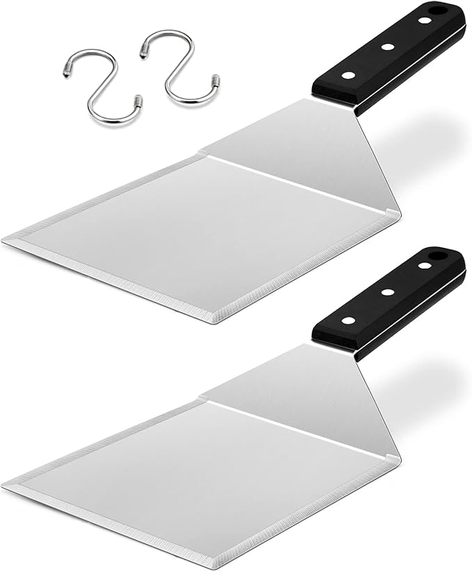 Metal Spatula Set of 2, HaSteeL Stainless Steel Large Griddle Spatulas with ABS Handle, Heavy Duty Hamburger Turner Pancake Flipper Great for Teppanyaki Flat Top BBQ Cooking, Dishwasher Safe & 2 Hooks