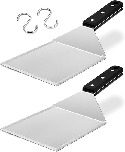 Metal Spatula Set of 2, HaSteeL Stainless Steel Large Griddle Spatulas with ABS Handle, Heavy Duty Hamburger Turner Pancake Flipper Great for Teppanyaki Flat Top BBQ Cooking, Dishwasher Safe & 2 Hooks