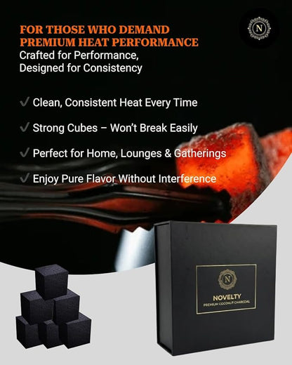 Novelty Coconut Charcoal Cubes with Aluminum Foil – Premium 25mm Natural Coals, 72 Pieces per Box (2-Pack, 144 Total) – Lightweight, Long-Lasting & Clean Burn