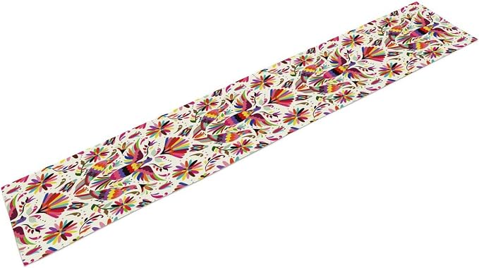 Mexican Table Runner, Mexico Green Flower Boho Floral, American Art Natural Inspirations Flowers and Birds Farmhouse Decor Burlap Table Runners Kitchen Decor and Accessories 13x70 Inch