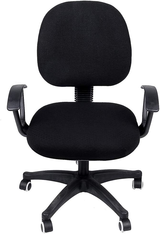 Smiry Stretch Jacquard Office Computer Chair Seat Covers, Removable Washable Anti-dust Desk Chair Seat Cushion Protectors - Black (Pack of 2)