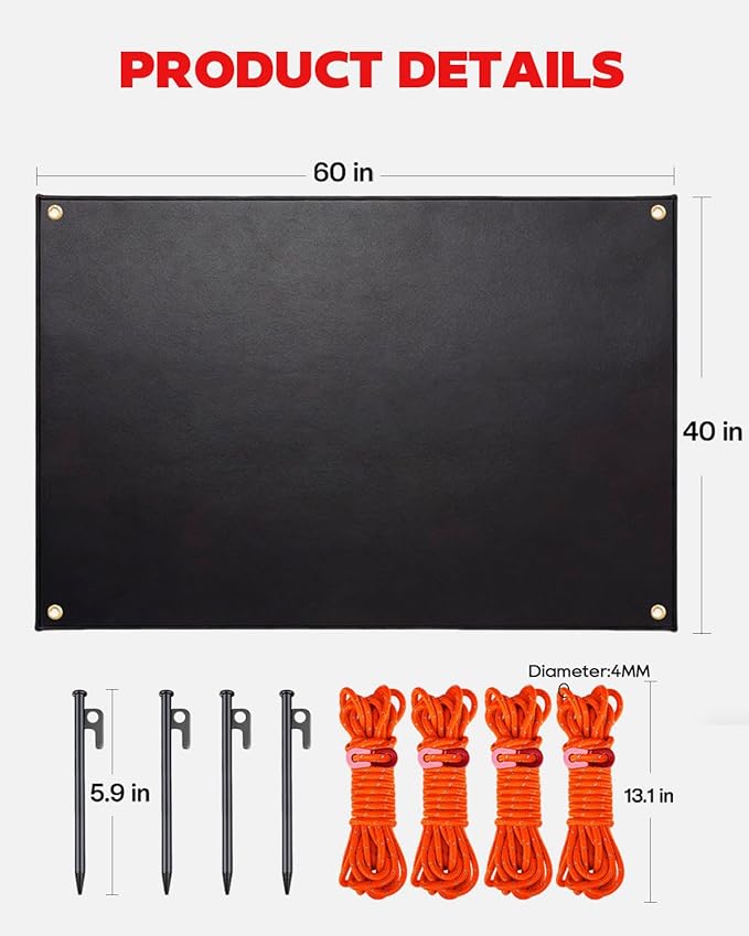60 x 40 inch Under Grill Mats for Outdoor Grill, Double-Sided Fireproof, Waterproof, Oil and Waterproof Protective Mat for Grass and Deck, Outerdoor BBQ Fire Pit Fireplace Mat