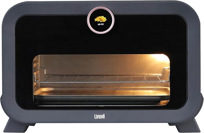 LIVWELL Touch IQ 19-Quart Indoor & Outdoor Air Fryer Pizza Oven Grill | Ceramic Stone, TFT Touch Screen, 5 Pizza & 4 Air Fry Presets, PFOA Free & PFAS Free, Rose Gold Accents, Easy Maintenance