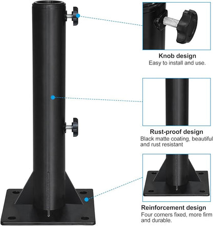 EliteShade USA Windproof Patio Umbrella Mount Stand, Heavy Duty Fixed Metal Umbrella Base for Concrete, Wood Deck, Boat Dock, Rust-Free Outdoor Parasol Holder for Backyard, Fits 1.5" to 1.9" Poles