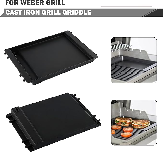 7566 Griddle Replacement Parts for Weber Genesis Griddle E-310 E-330 S-330 Grill Parts Weber Genesis 300 Series S-310 EP-310 E-320 S-320 EP-330 Cast Iron Flat Top Replacement Half Cooking Grates Plate