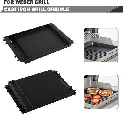 7566 Griddle Replacement Parts for Weber Genesis Griddle E-310 E-330 S-330 Grill Parts Weber Genesis 300 Series S-310 EP-310 E-320 S-320 EP-330 Cast Iron Flat Top Replacement Half Cooking Grates Plate