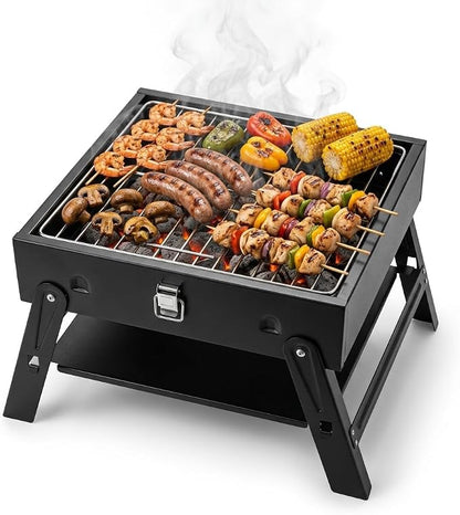 Portable Small Charcoal BBQ Grill: Mini Table Top Foldable Barbecue Grills for Outdoor Cooking, Travel, Tailgates, Birthday Grilling Gift for Men Dad Husband