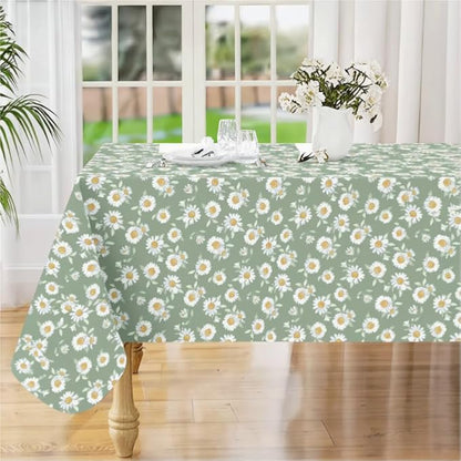 55×78 Heavy Duty Vinyl Tablecloth, 100% Waterproof PVC Table Cover with Floral Daisy Print, Heat Resistant & Wipeable Plastic Table Cloth for Kitchen Dining Room Outdoor Picnic Party Decor