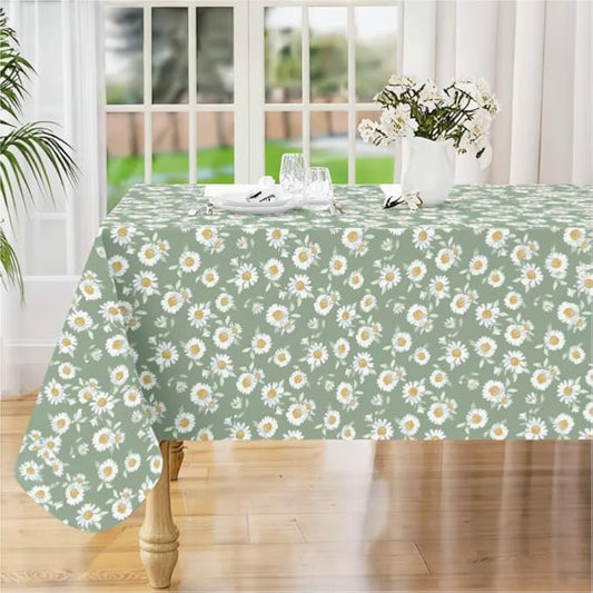 55×108 Heavy Duty Vinyl Tablecloth, 100% Waterproof PVC Table Cover with Floral Daisy Print, Spring Summer Wipeable Plastic Table Cloth for Kitchen Dining Room Outdoor Picnic Party Decor