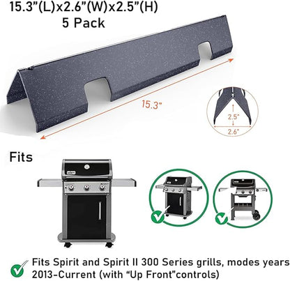 Spirit e310 Grill Parts for Weber, 7636 Flavorizer Bars & 69787 Burner Tube Kit for Weber Spirit and Spirit II 300 Series E310 E320 S310 S320 with Front Control, 15.3" Heat Plates & 18" Burners