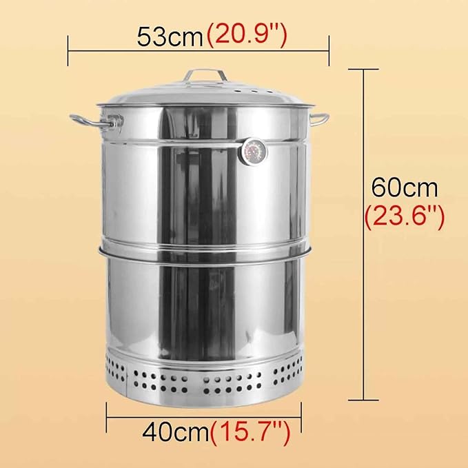 2-in-1 Vertical Charcoal BBQ Smoker 16" Round Charcoal Barbecue Grill Heavy-Duty Portable Grill for Outdoor Camping Picnic Backyard Cooking, Heat-resistant Temperature 500°C/932F°Can Hold 50 Skewers