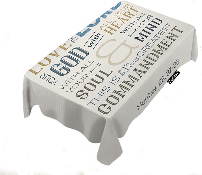 Moslion Love God Tablecloth 60x104 Inch Quote Rectangle Tablecloth for Picnic BBQ Kitchen
