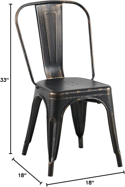 AC Pacific Stackable Metal Dining Chairs Set of 2 for Indoor and Outdoor Use, Durable Stacking Seat, Farmhouse Kitchen, Bar, Patio, Bistro, Cafe, Industrial Style, 2pcs, Sanded Matte Black