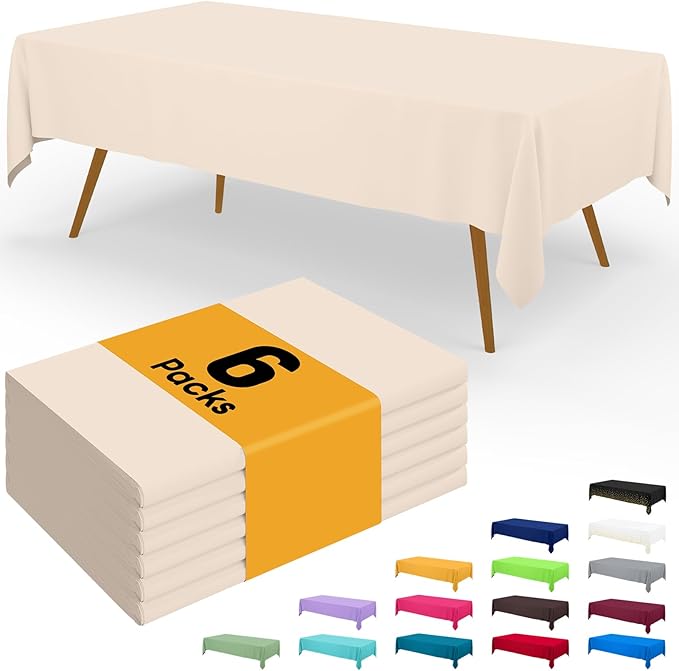 Smiry Disposable Table Cloth - 6 Pack, 54 x 72 Inch Waterproof Rectangle Tablecloths for Parties, Decorative Plastic Table Cover, Leakproof & Sturdy, Ivory