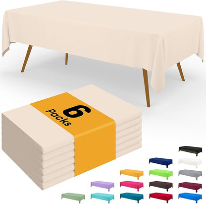 Smiry Disposable Table Cloth - 6 Pack, 54 x 72 Inch Waterproof Rectangle Tablecloths for Parties, Decorative Plastic Table Cover, Leakproof & Sturdy, Ivory