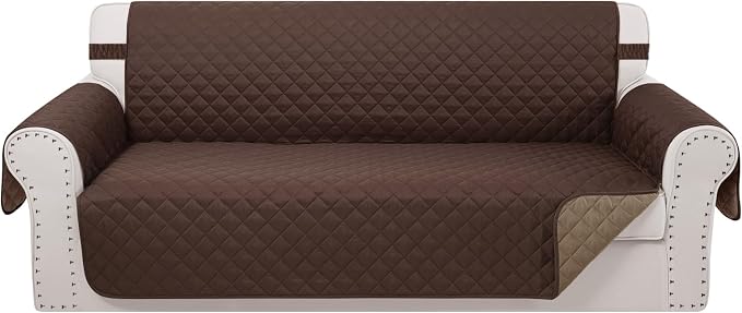 Reversible 4 Seater Sofa Cover 91" Large, Sofa, Chocolate | Couch Cover Furniture Protector with Foam Sticks Elastic Straps Furniture Protector for Pets Children Dog Cat