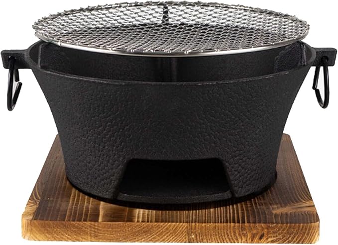 Charcoal Grill Round Firepit Bowl with Grill Grid Furnace Fireplace Wood Burning Camp Stove for BBQ Outside Cooking Hiking Picnic (L)